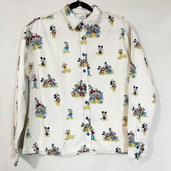 Disney Parks Mickey and Friends All Over‎ Print Collared Button Up Shirt NWT XS - Picture 1 of 11